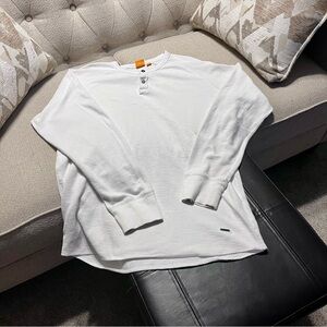 Hugo Boss Orange White Waffle Knit Henley - XL